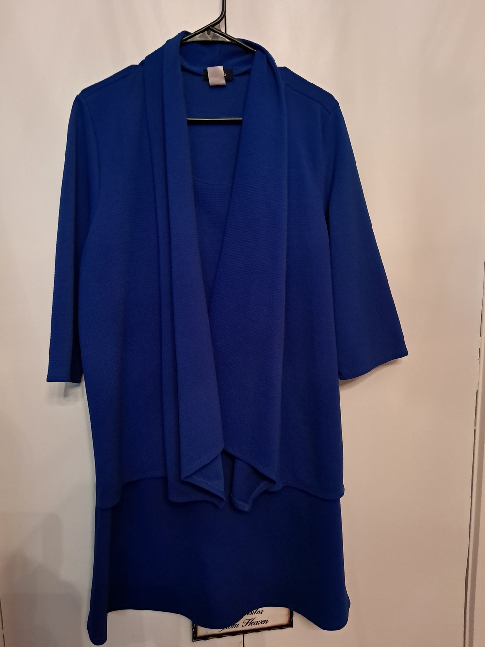 Royal Blue Draped Open Cardigan and Dress Set By Espresso
